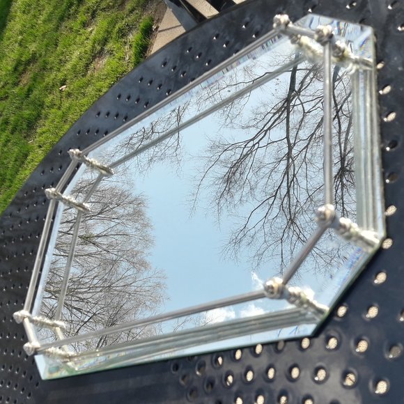 Vanity Mirror Vintage Trey Silver Handles Octagon Shape Mirrored Tray Art Deco - Picture 9 of 14
